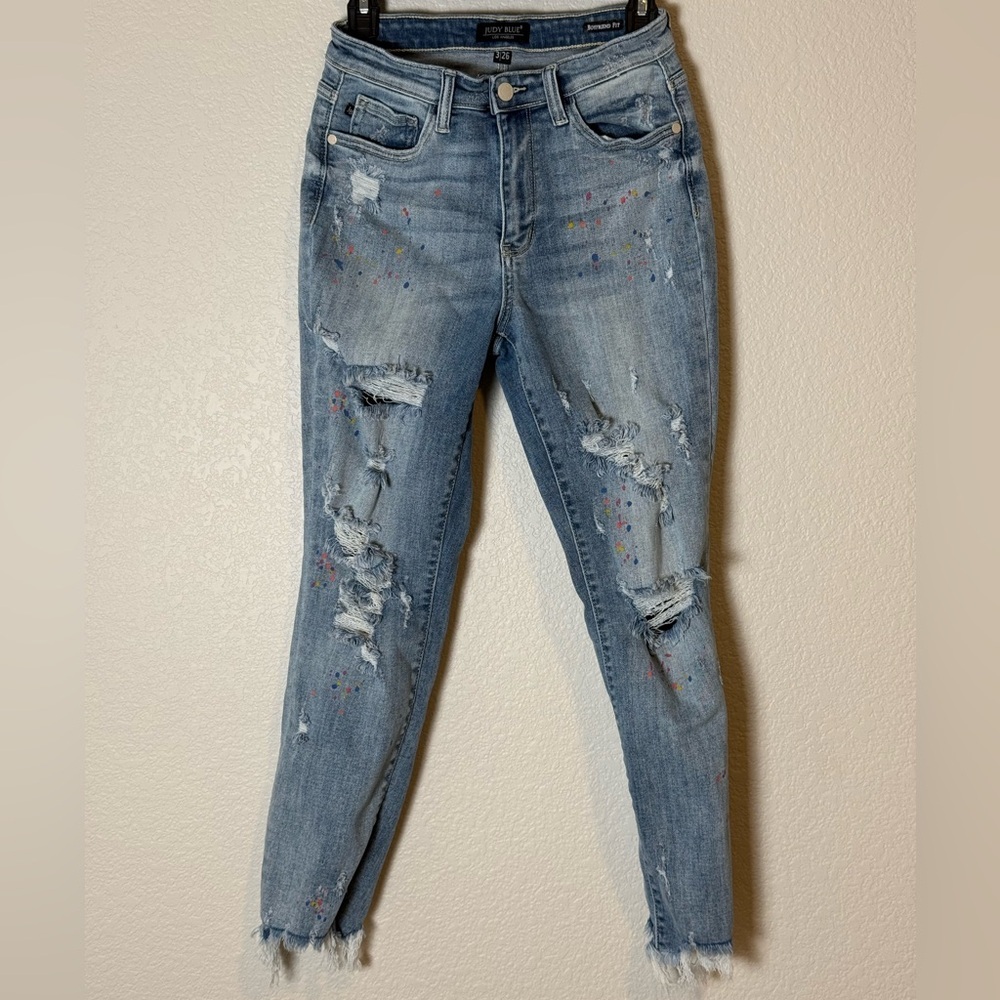 Judy Blue Light Blue Paint Splattered Distressed Ankle Jeans Women’s Size 3/26